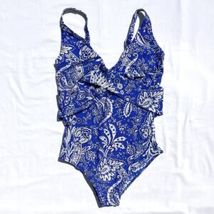 Anita Nelly One Piece Swimsuit Paisley Blossom Blue Womens US 12 EU 38 F Cup